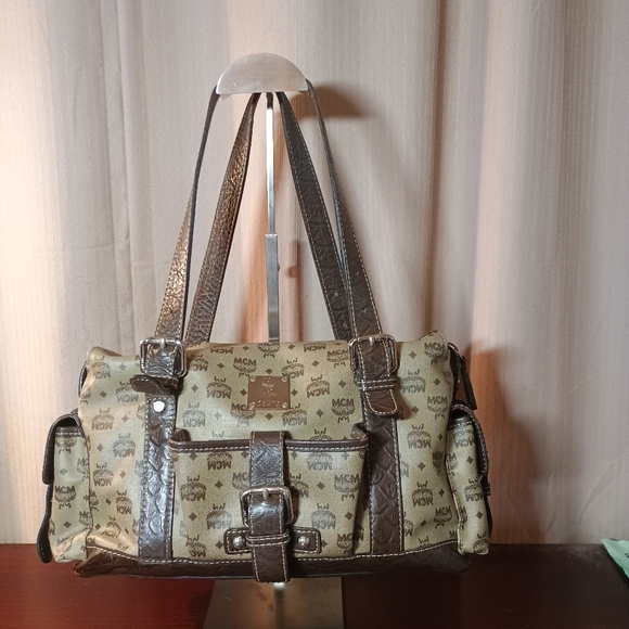 MCM Handbags - MCM Visetos Grey Leather Handbag with Authentication Card
